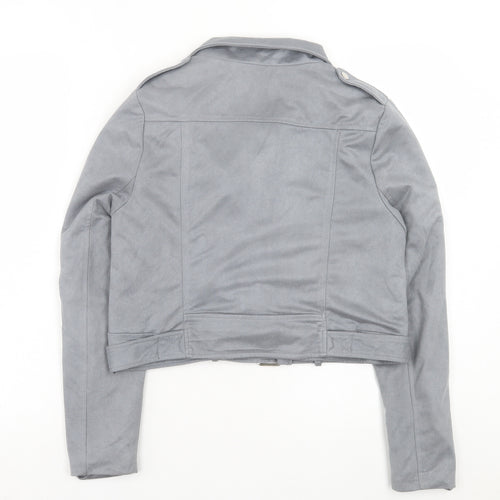 Missguided Womens Grey Biker Jacket Size 10 Zip