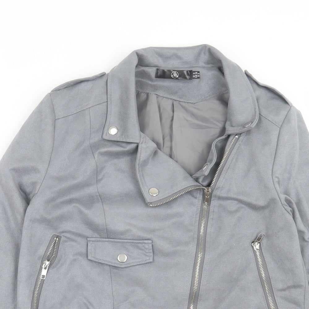 Missguided Womens Grey Biker Jacket Size 10 Zip