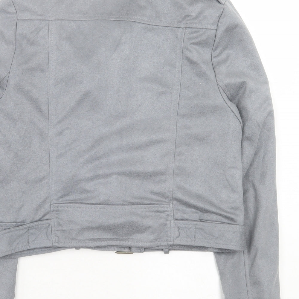 Missguided Womens Grey Biker Jacket Size 10 Zip