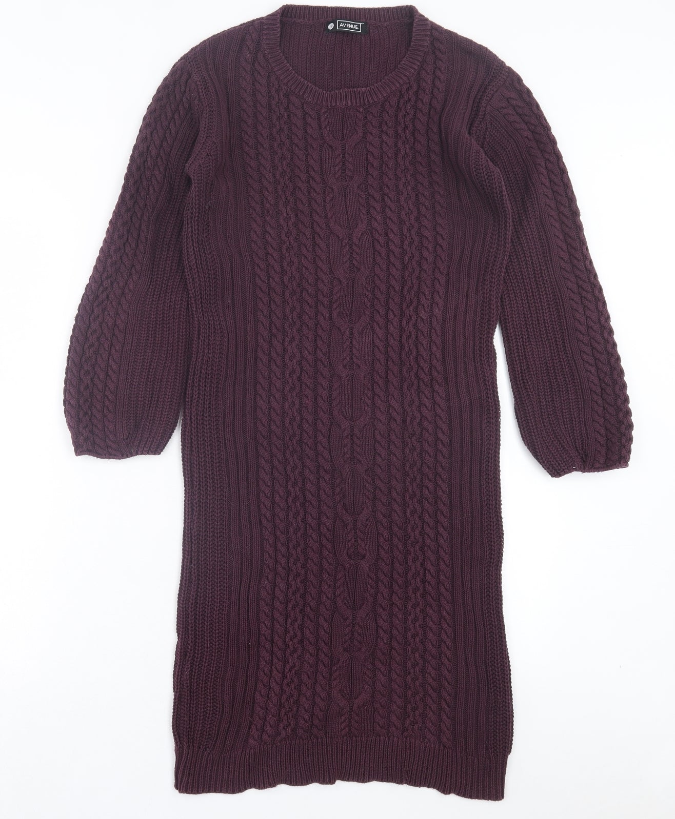Avenue Womens Purple Cotton Jumper Dress Size 12 Crew Neck Pullover