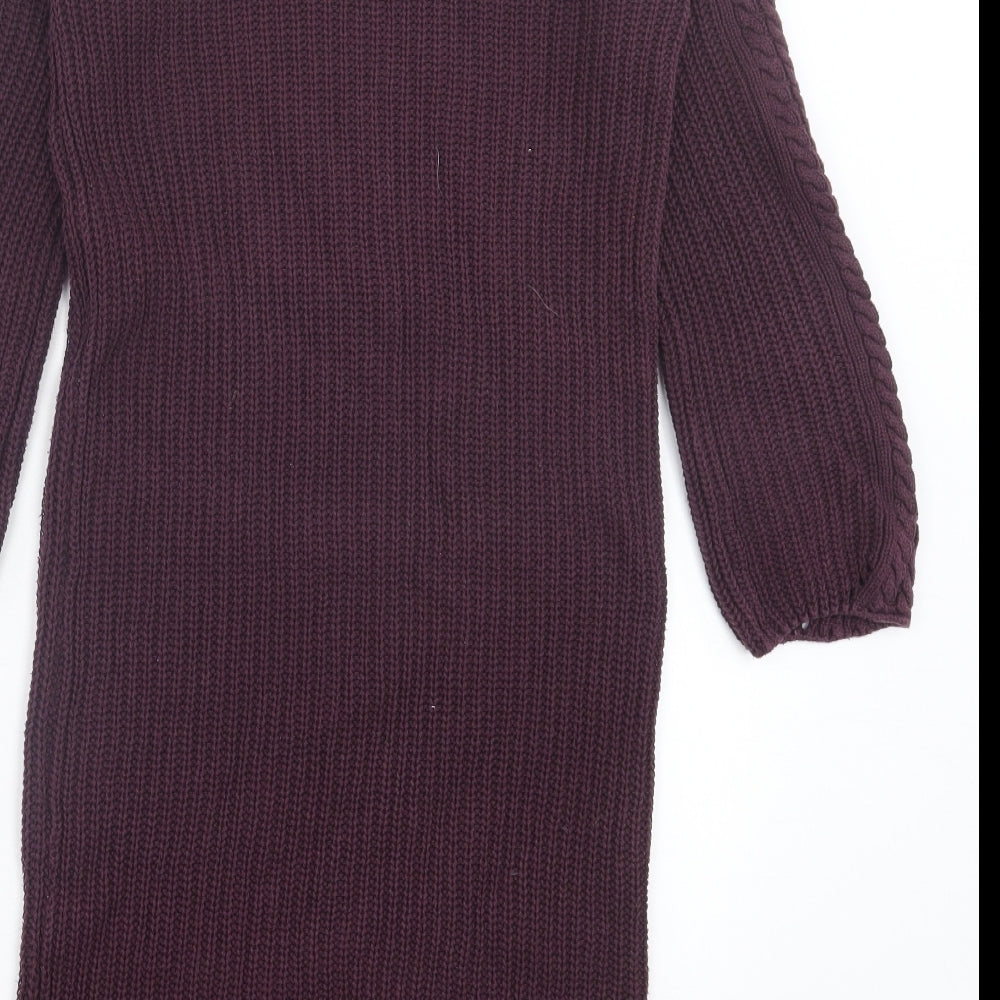 Avenue Womens Purple Cotton Jumper Dress Size 12 Crew Neck Pullover