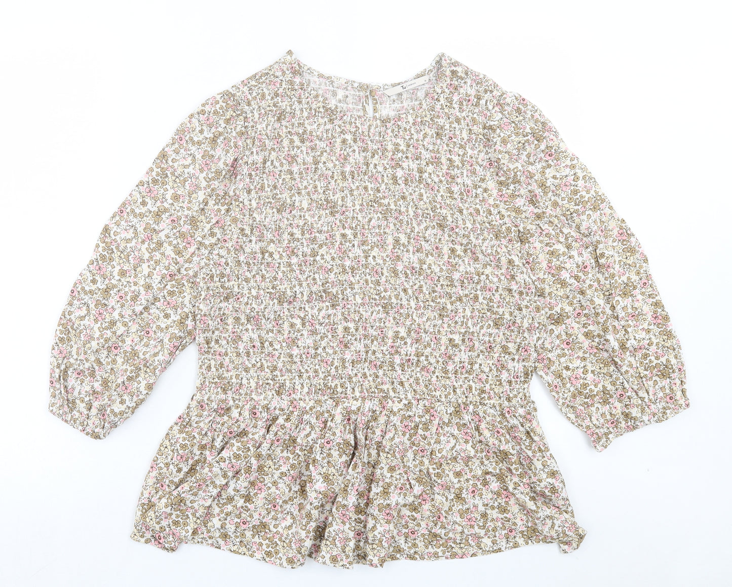TU Womens Multicoloured Floral Viscose Basic Blouse Size 14 Round Neck