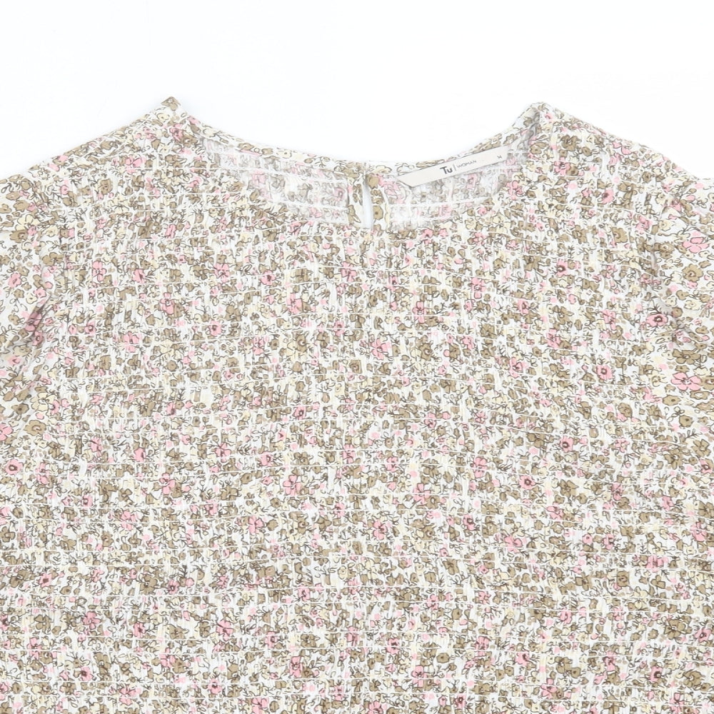 TU Womens Multicoloured Floral Viscose Basic Blouse Size 14 Round Neck