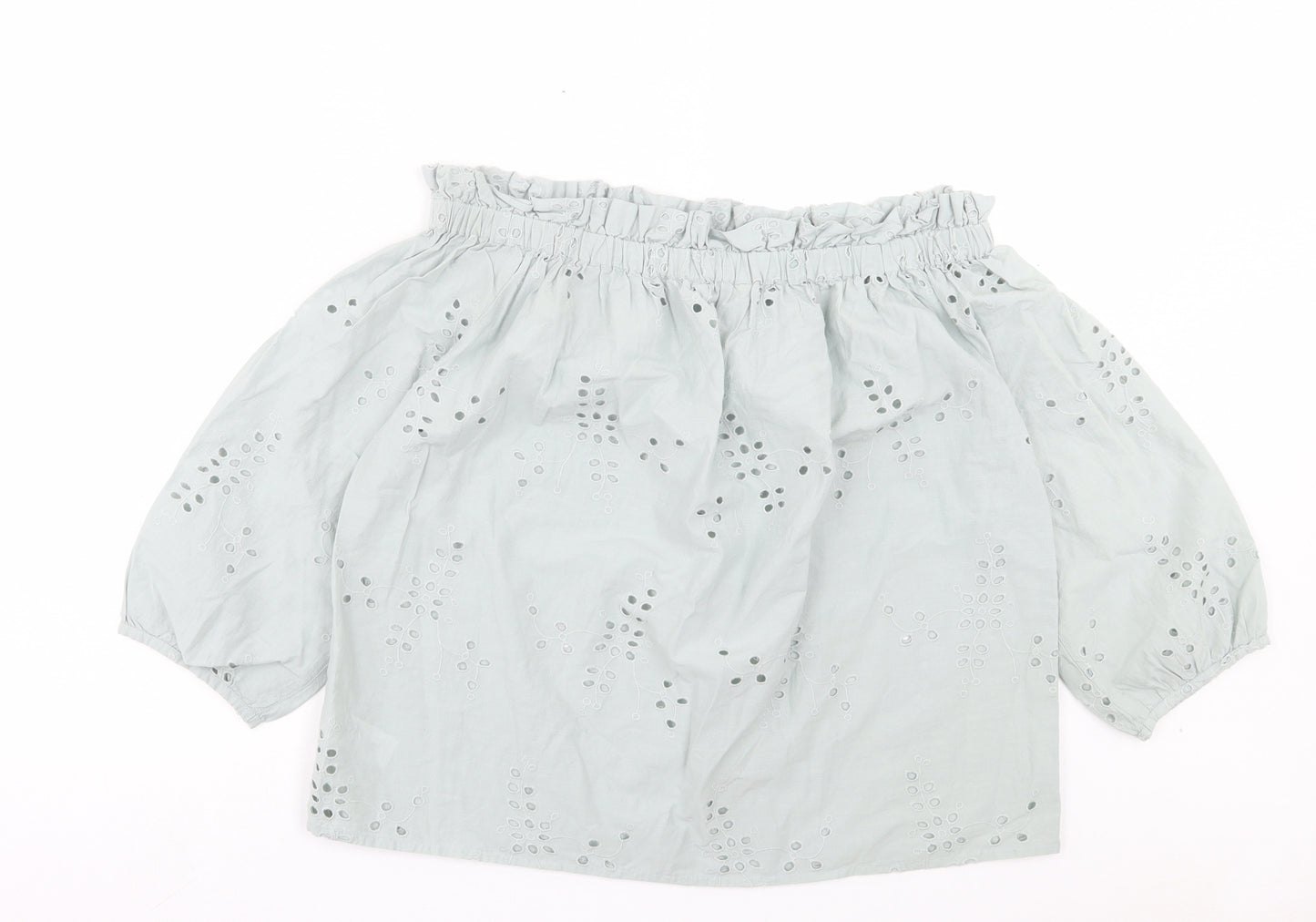 F&F Womens Blue Floral Cotton Basic Blouse Size 14 Off the Shoulder