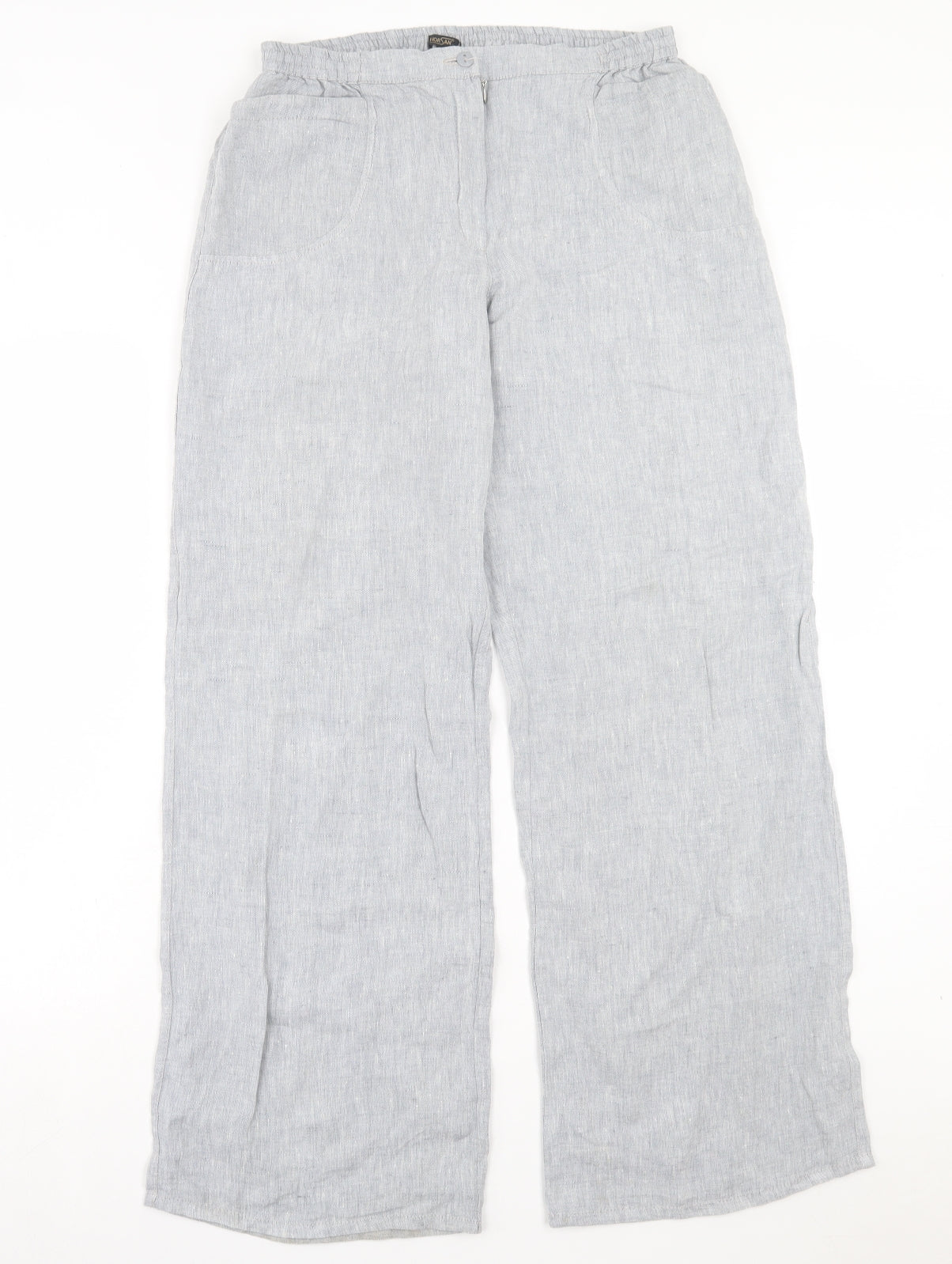 Horsan Womens Grey Linen Trousers Size 12 L31 in Regular Button