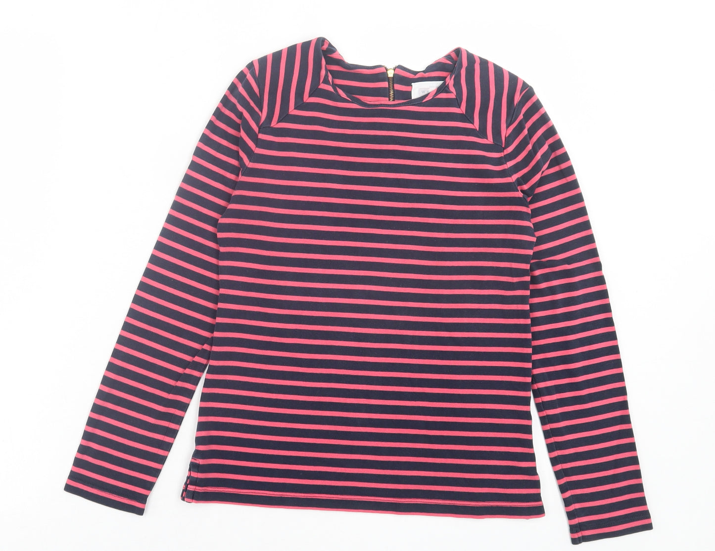 John Lewis Womens Pink Striped Cotton Basic T-Shirt Size 8 Crew Neck