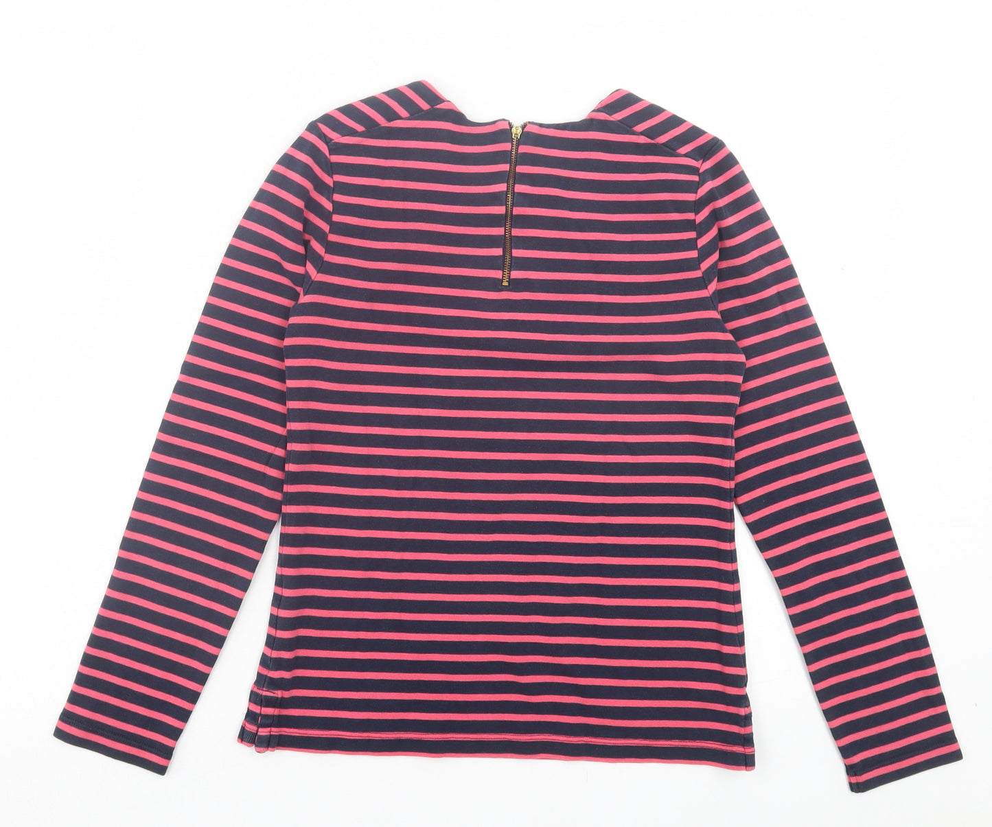 John Lewis Womens Pink Striped Cotton Basic T-Shirt Size 8 Crew Neck
