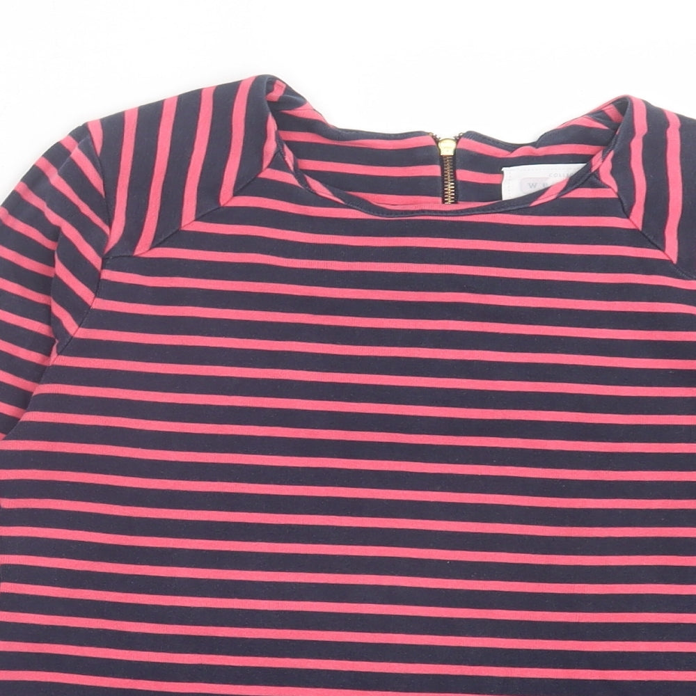 John Lewis Womens Pink Striped Cotton Basic T-Shirt Size 8 Crew Neck