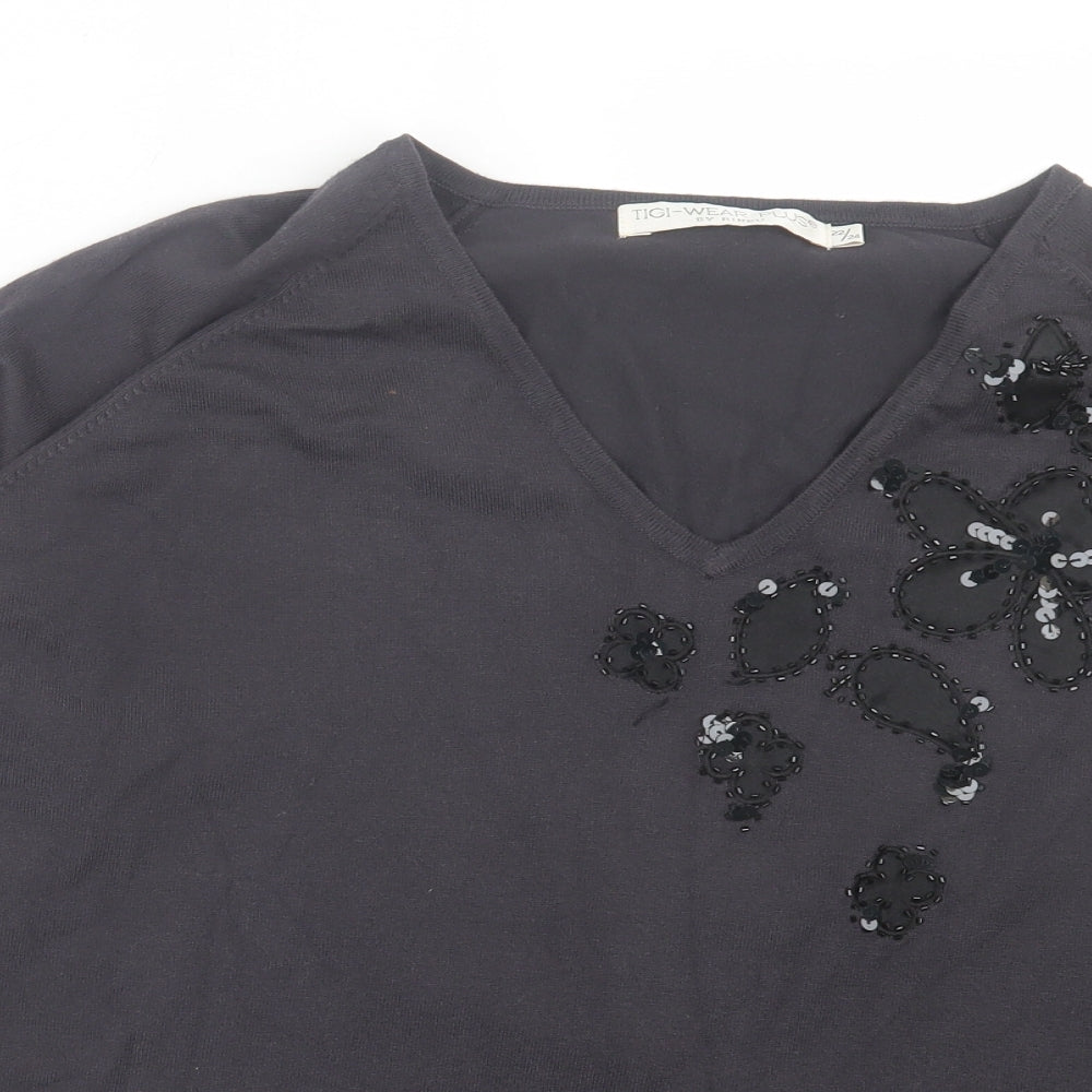 Tigi Wear Womens Black V-Neck Viscose Pullover Jumper Size 22
