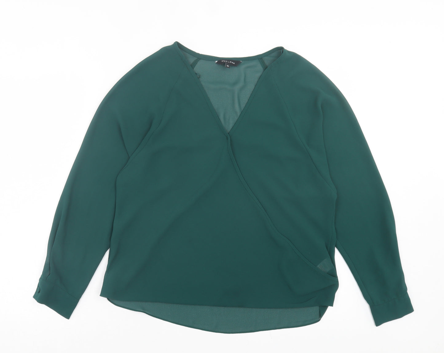 New Look Womens Green Polyester Basic Blouse Size 12 V-Neck