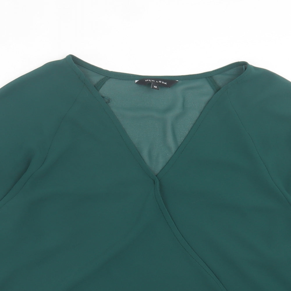 New Look Womens Green Polyester Basic Blouse Size 12 V-Neck