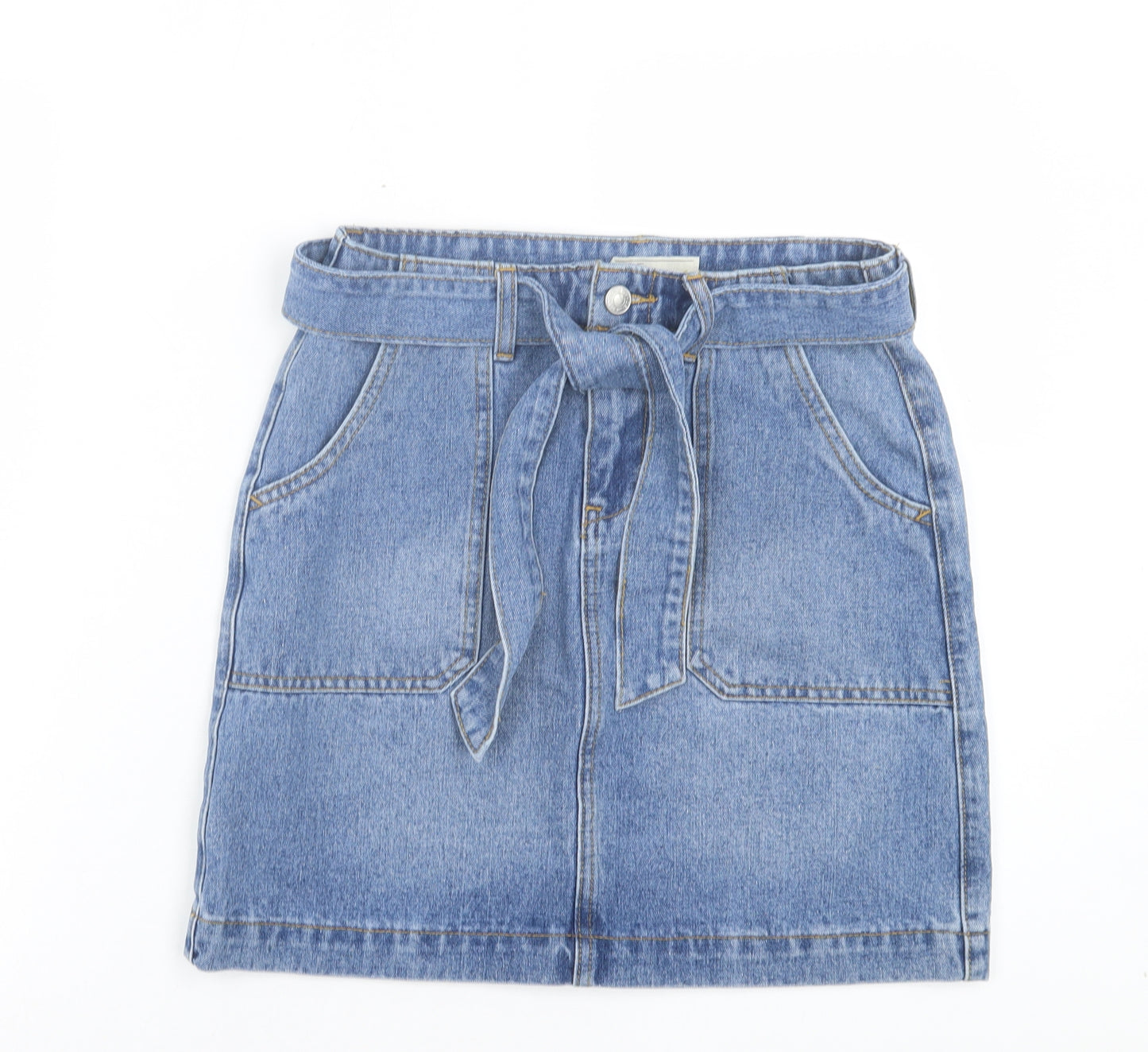 Peacocks Womens Blue Cotton A-Line Skirt Size 12 Button