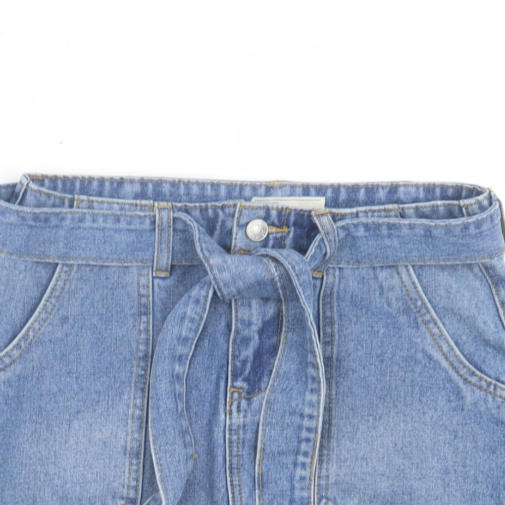 Peacocks Womens Blue Cotton A-Line Skirt Size 12 Button