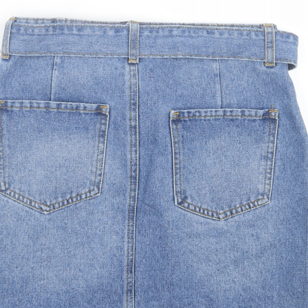 Peacocks Womens Blue Cotton A-Line Skirt Size 12 Button