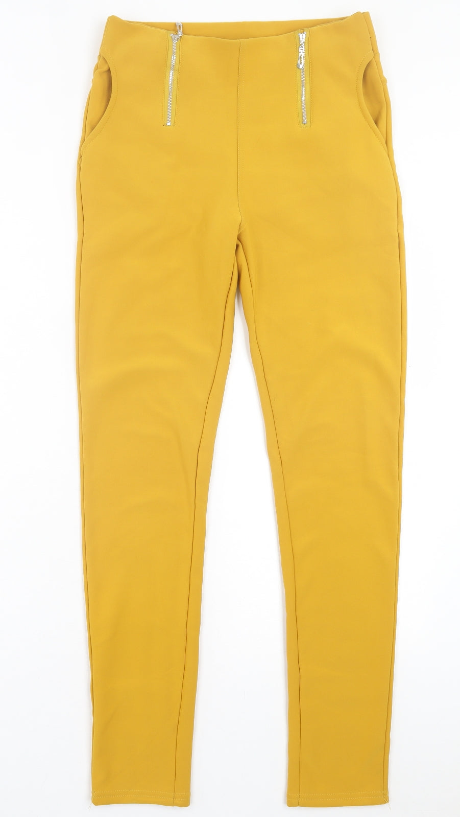 Preworn Womens Yellow Polyester Capri Trousers Size 28 in L28 in Regular Zip