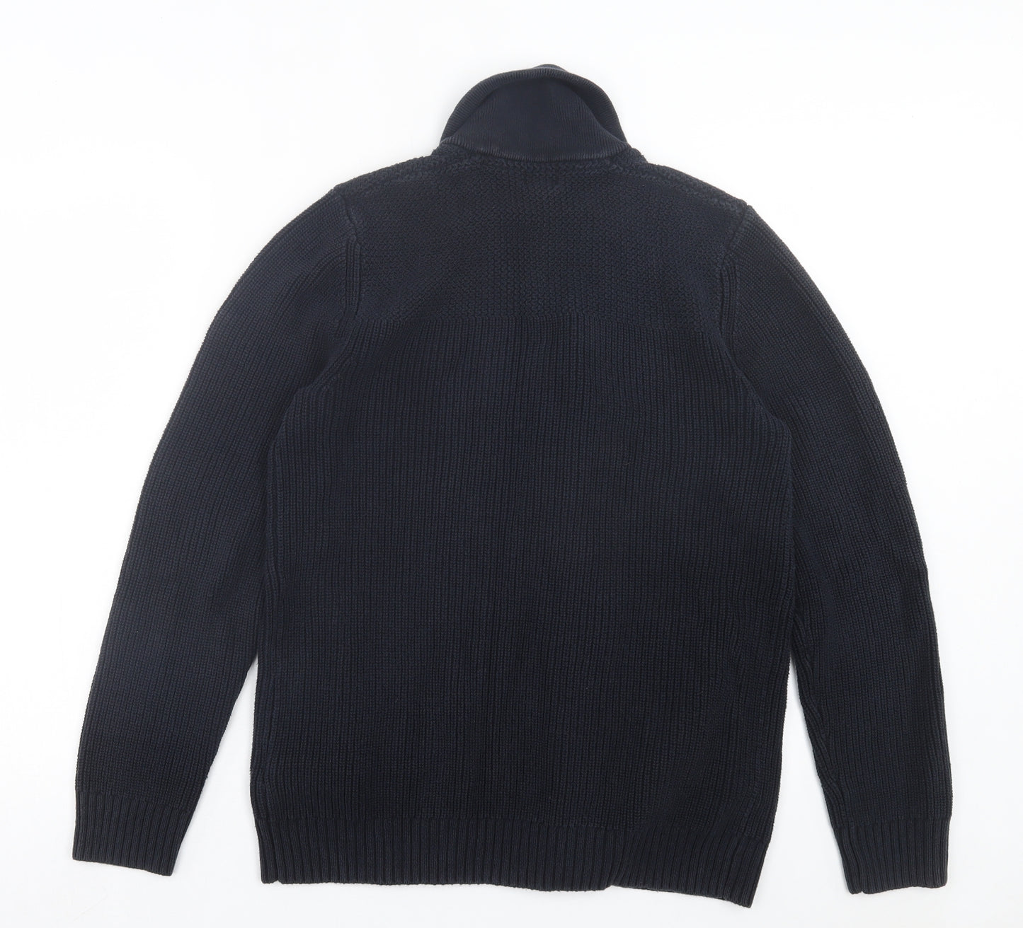 H&M Mens Blue V-Neck Cotton Cardigan Jumper Size M