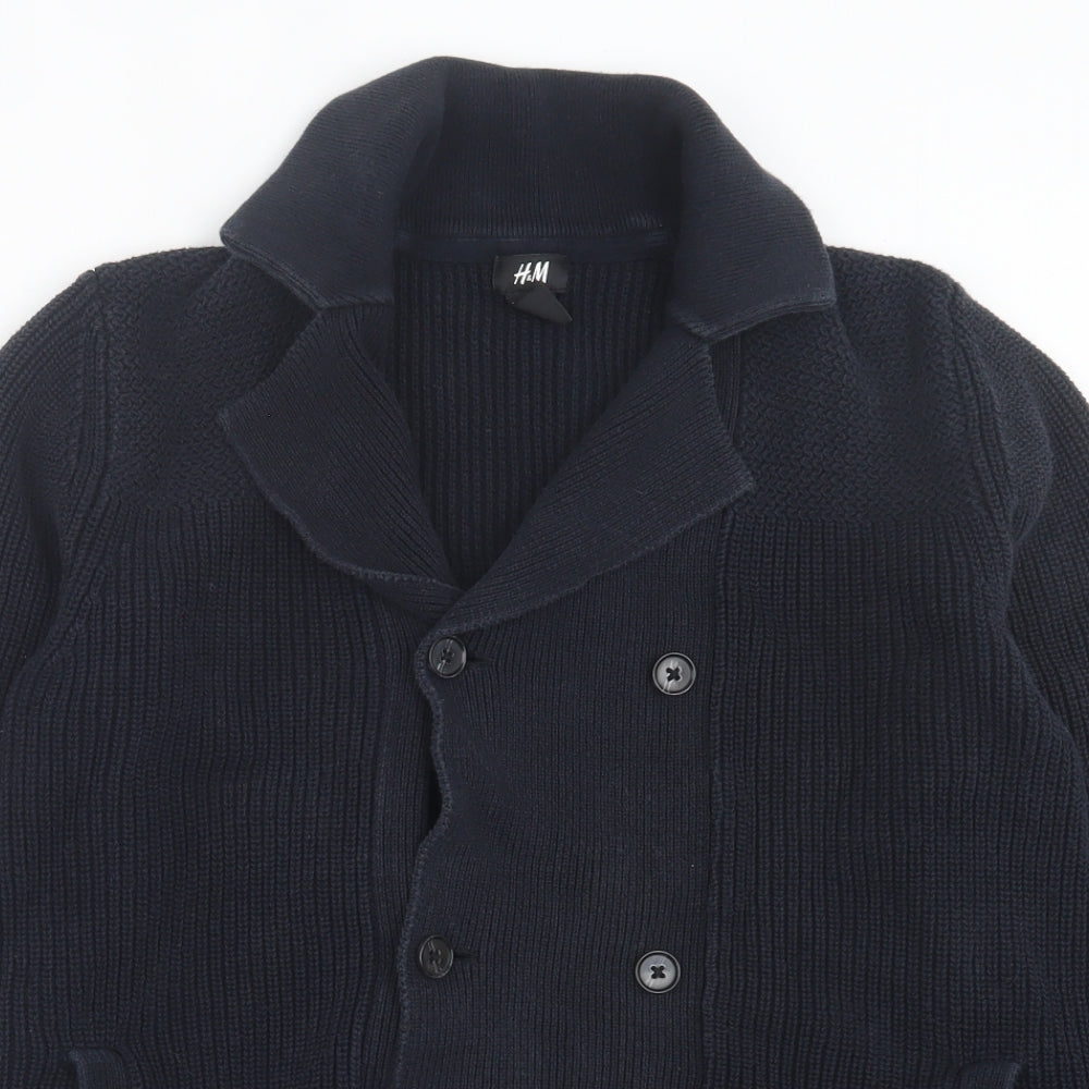 H&M Mens Blue V-Neck Cotton Cardigan Jumper Size M