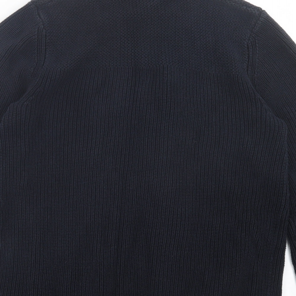 H&M Mens Blue V-Neck Cotton Cardigan Jumper Size M