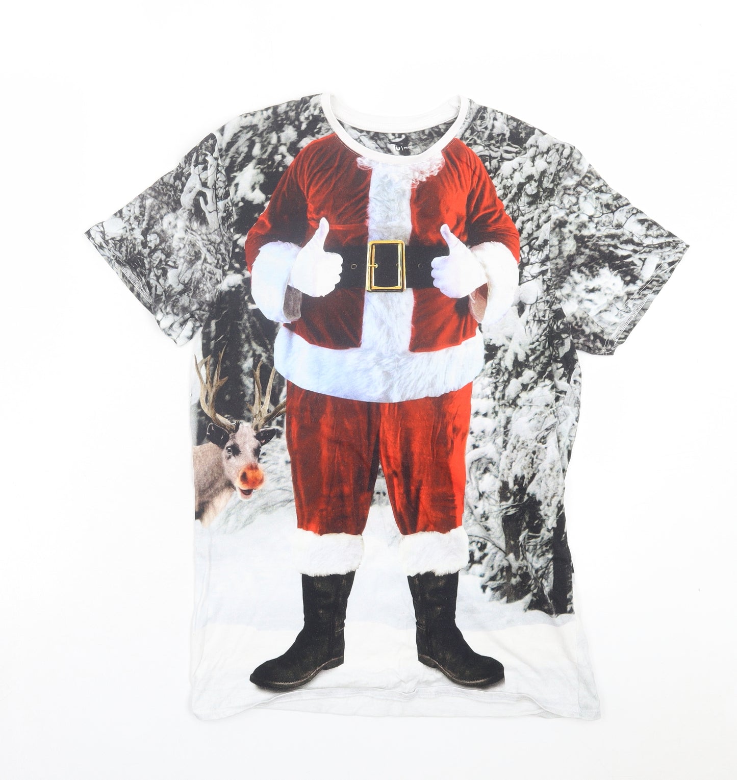 TU Mens White Cotton T-Shirt Size S Crew Neck - Christmas