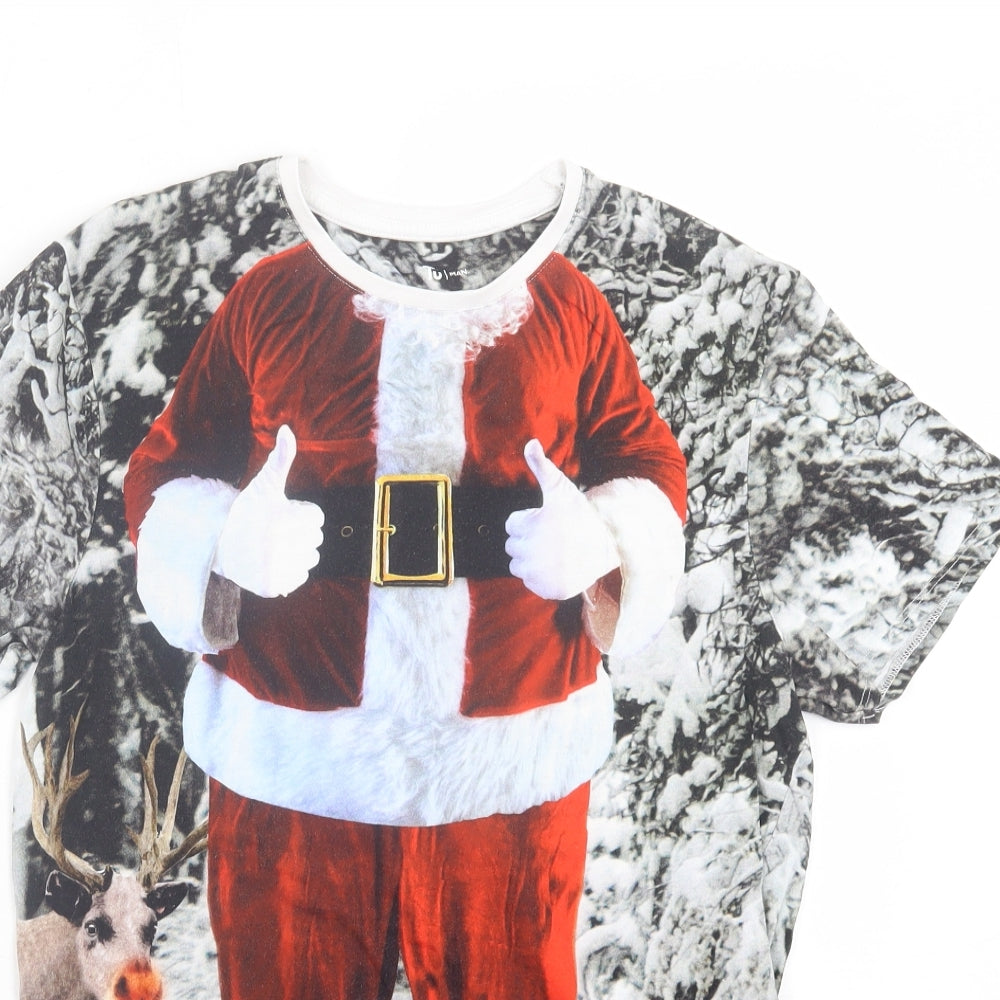 TU Mens White Cotton T-Shirt Size S Crew Neck - Christmas