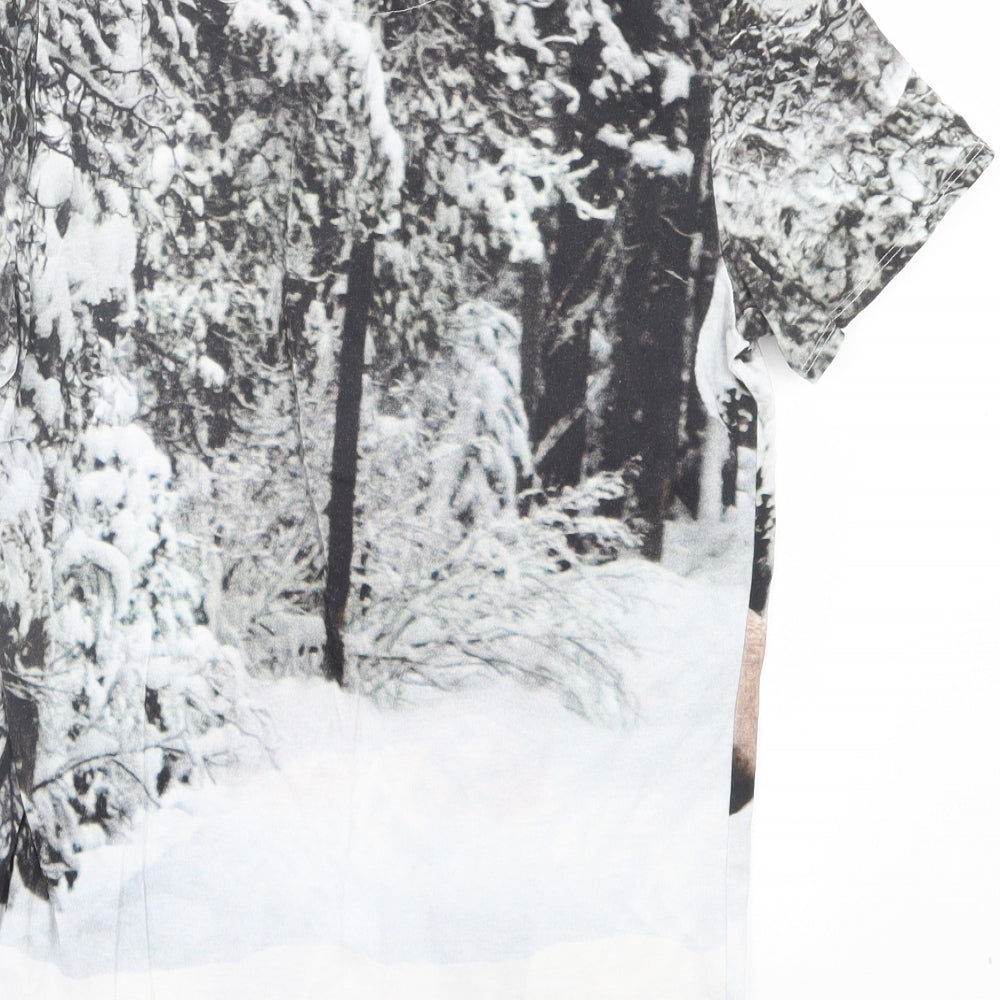 TU Mens White Cotton T-Shirt Size S Crew Neck - Christmas