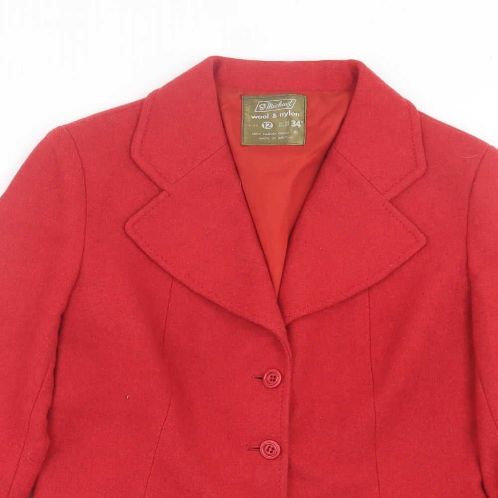 St.Micheal Womens Red Jacket Size 12 Button