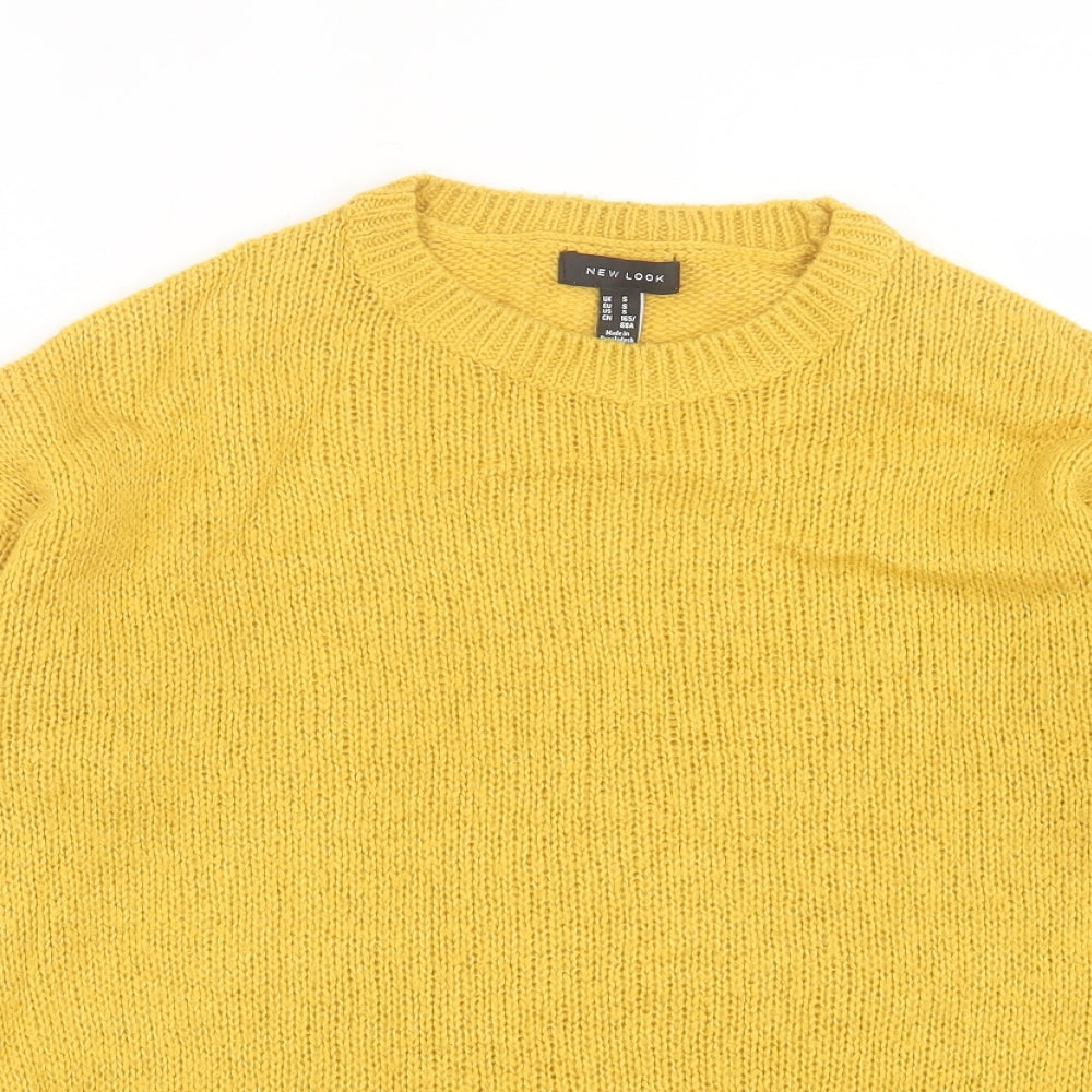 New Look Womens Yellow Collared Acrylic Pullover Jumper Size S