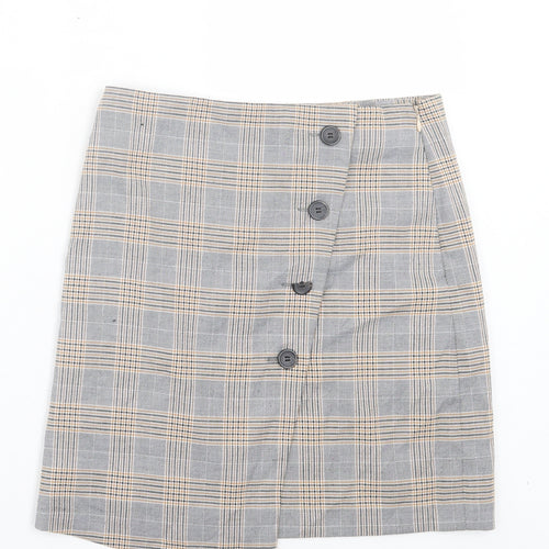 NEXT Womens Brown Plaid Polyester A-Line Skirt Size 6 Zip - Tailored
