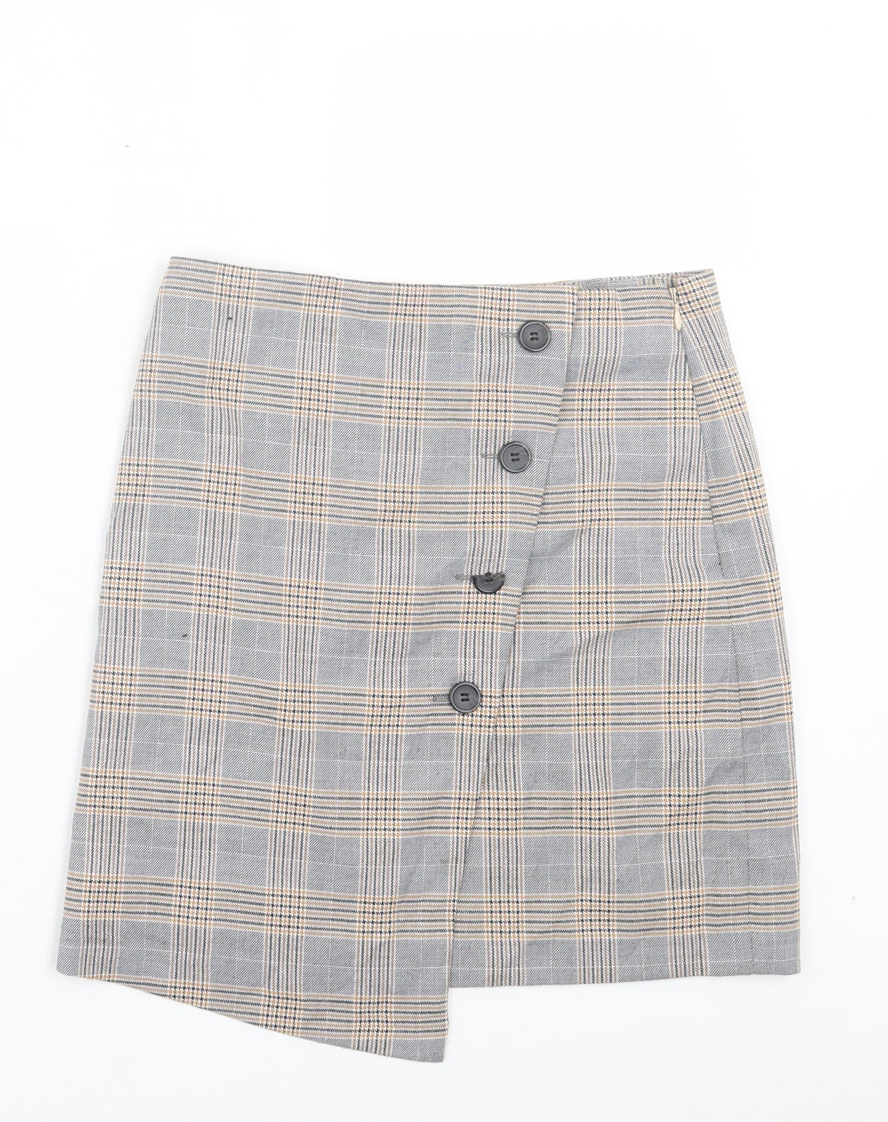 NEXT Womens Brown Plaid Polyester A-Line Skirt Size 6 Zip - Tailored