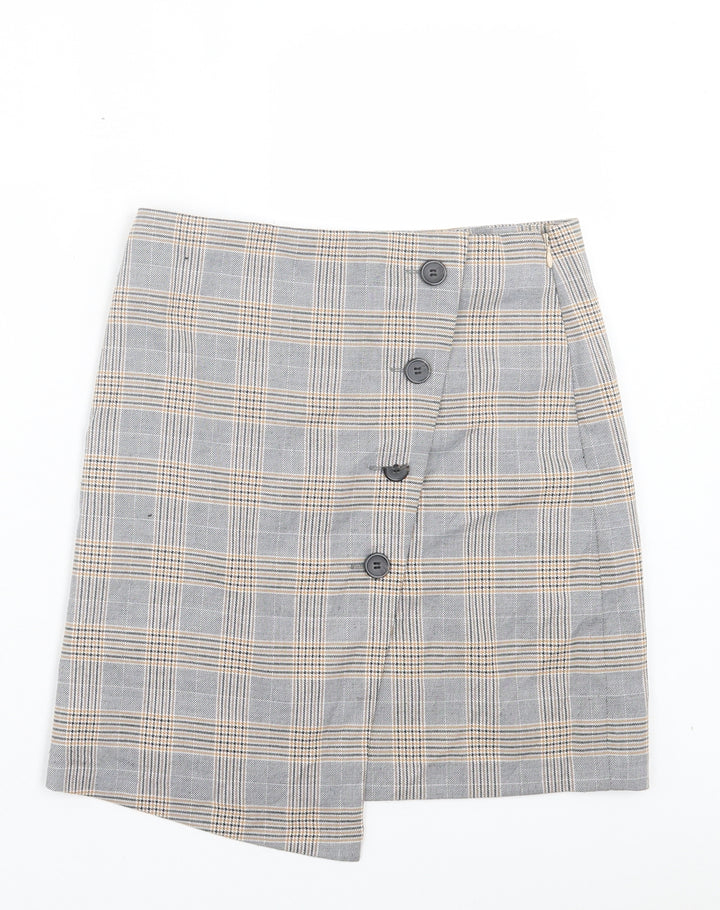 NEXT Womens Brown Plaid Polyester A-Line Skirt Size 6 Zip - Tailored