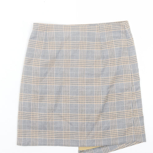 NEXT Womens Brown Plaid Polyester A-Line Skirt Size 6 Zip - Tailored