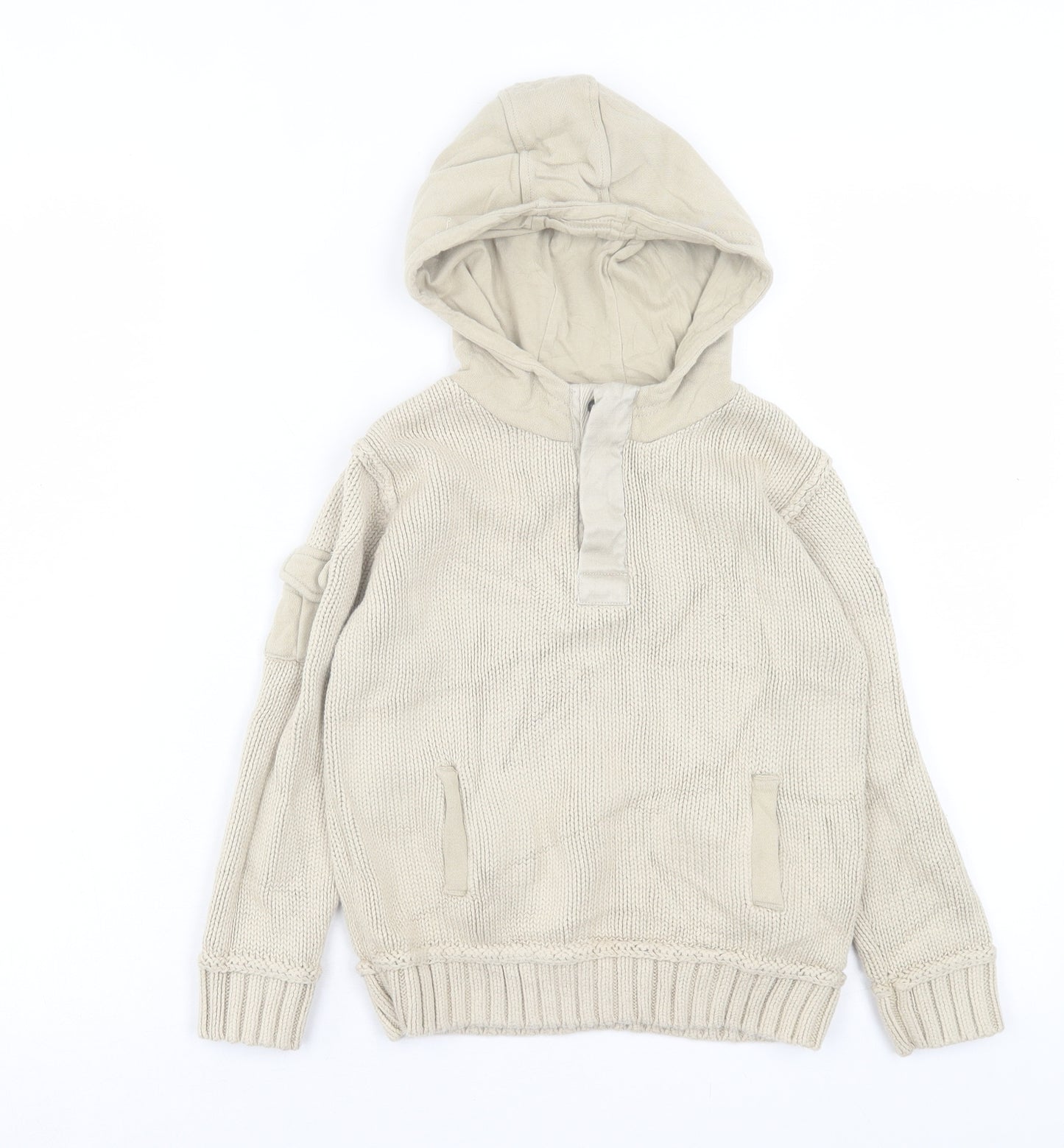 NEXT Boys Beige Cotton Pullover Hoodie Size 4-5 Years Button