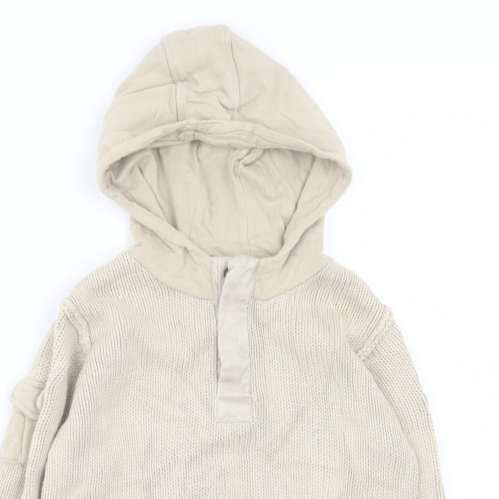 NEXT Boys Beige Cotton Pullover Hoodie Size 4-5 Years Button