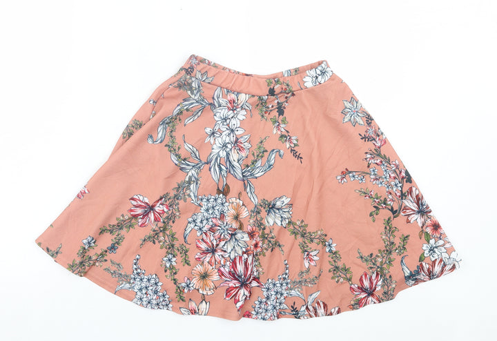 Boohoo Womens Pink Floral Polyester Skater Skirt Size 6