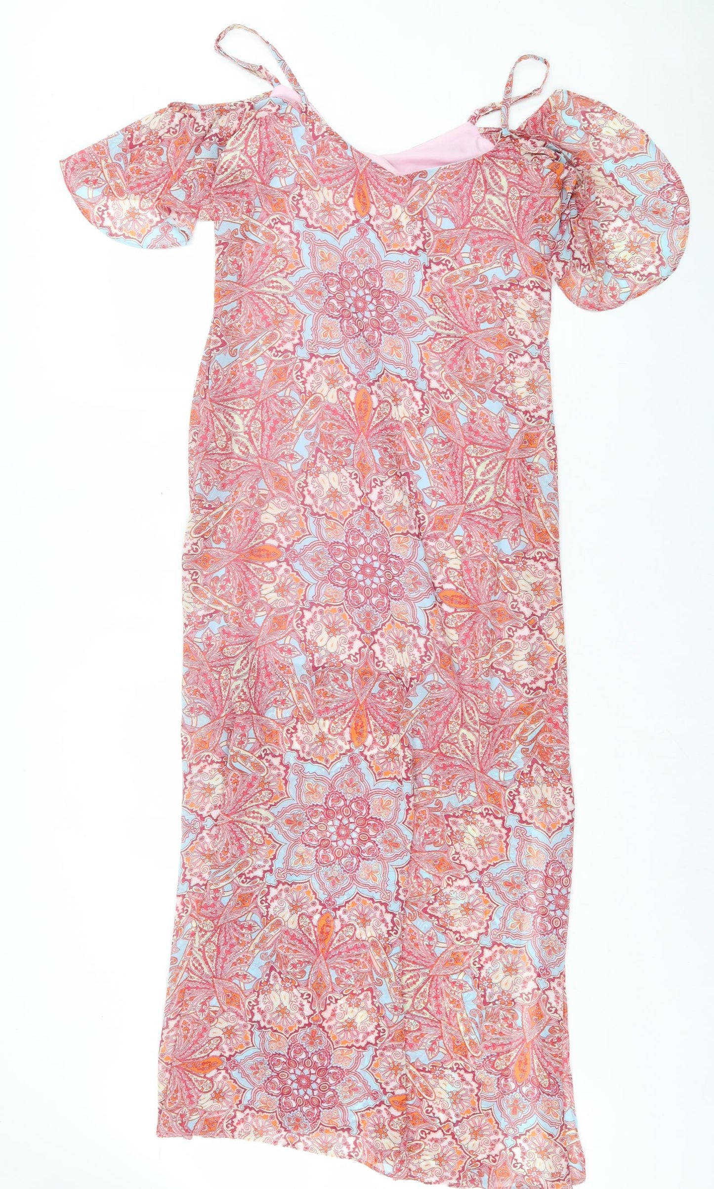 George Womens Pink Paisley Polyester A-Line Size 10 V-Neck Pullover - Cold Shoulder