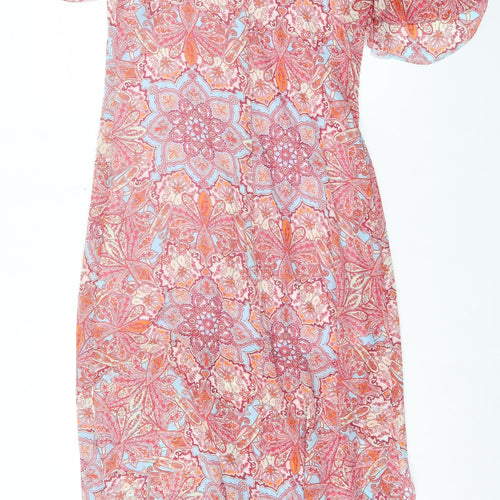 George Womens Pink Paisley Polyester A-Line Size 10 V-Neck Pullover - Cold Shoulder