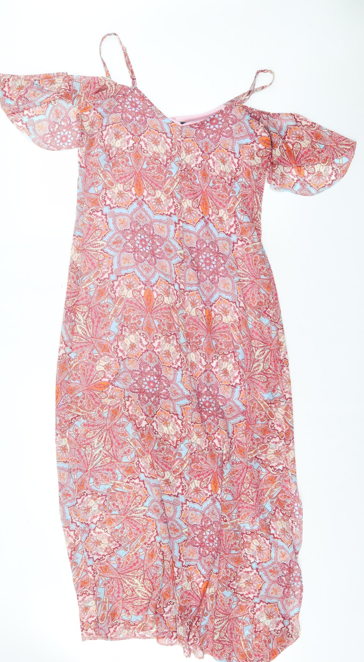 George Womens Pink Paisley Polyester A-Line Size 10 V-Neck Pullover - Cold Shoulder