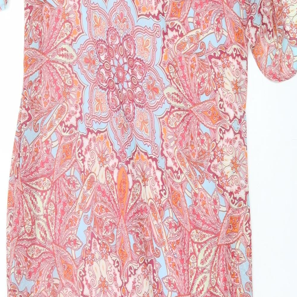 George Womens Pink Paisley Polyester A-Line Size 10 V-Neck Pullover - Cold Shoulder