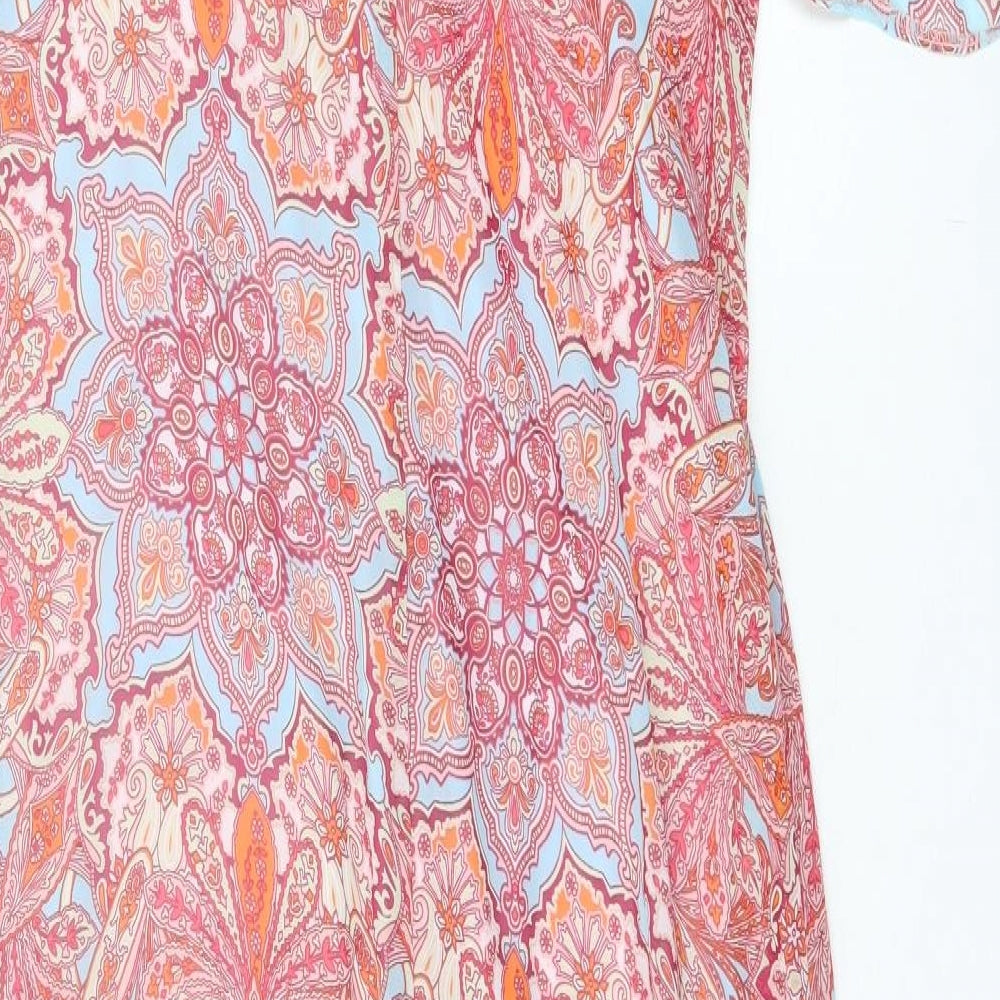 George Womens Pink Paisley Polyester A-Line Size 10 V-Neck Pullover - Cold Shoulder