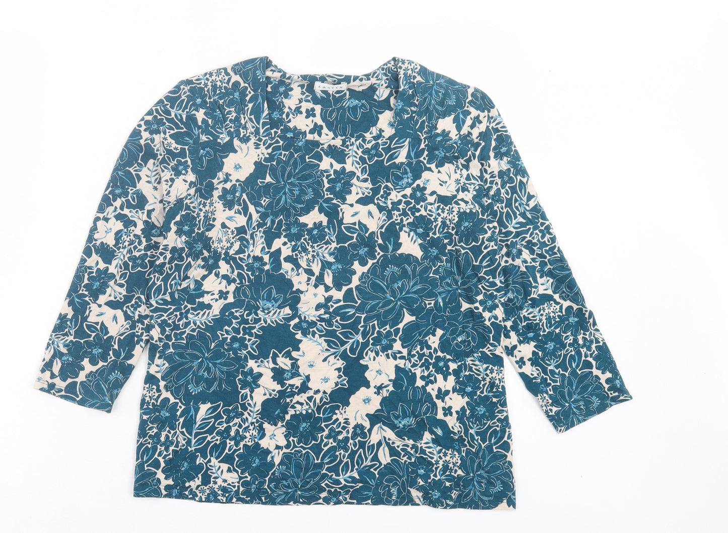 Eastex Womens Blue Floral Viscose Basic T-Shirt Size 10 Square Neck