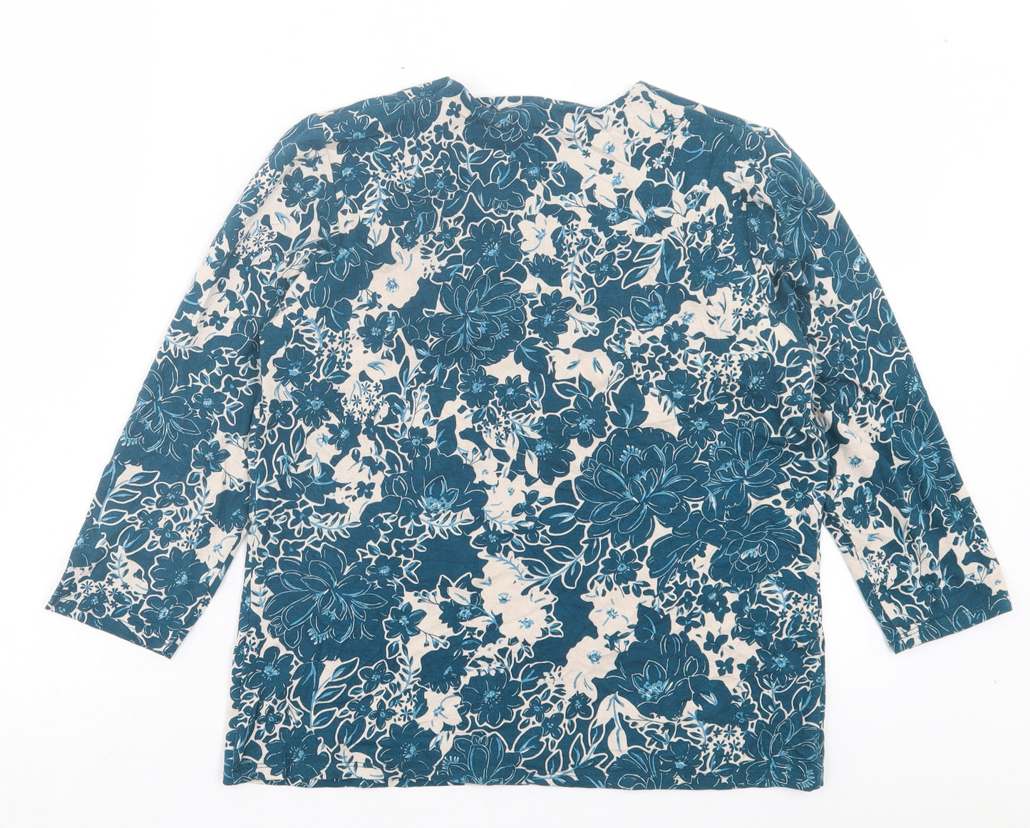 Eastex Womens Blue Floral Viscose Basic T-Shirt Size 10 Square Neck