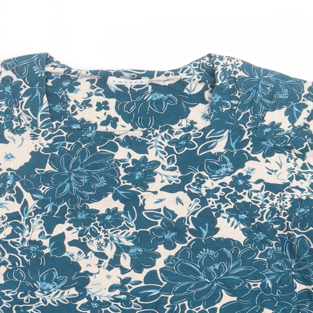 Eastex Womens Blue Floral Viscose Basic T-Shirt Size 10 Square Neck