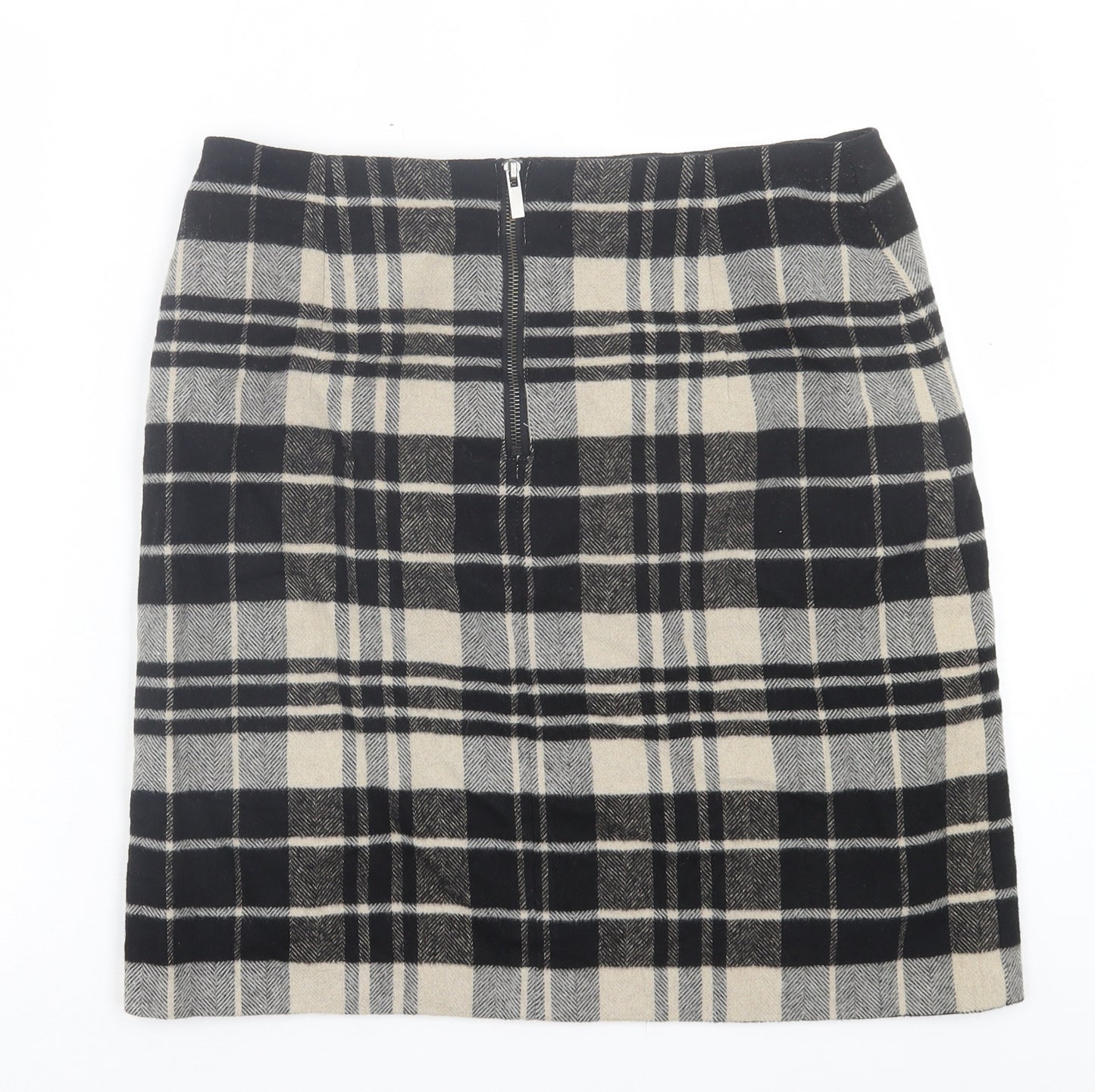 Marks and Spencer Womens Black Plaid Wool A-Line Skirt Size 12 Zip