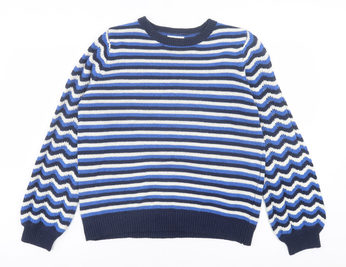Papaya Womens Blue Crew Neck Striped Polyester Pullover Jumper Size M