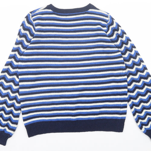 Papaya Womens Blue Crew Neck Striped Polyester Pullover Jumper Size M