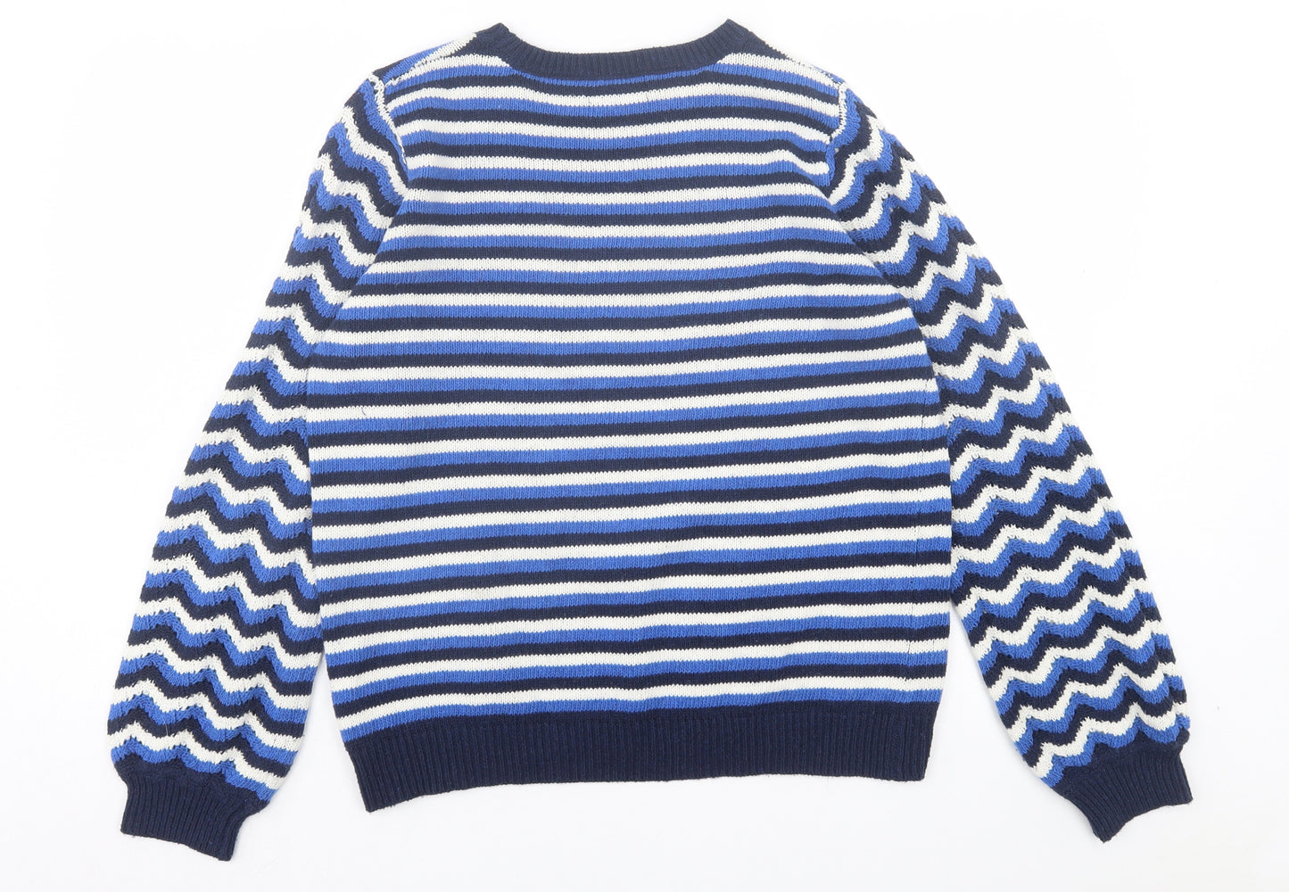 Papaya Womens Blue Crew Neck Striped Polyester Pullover Jumper Size M