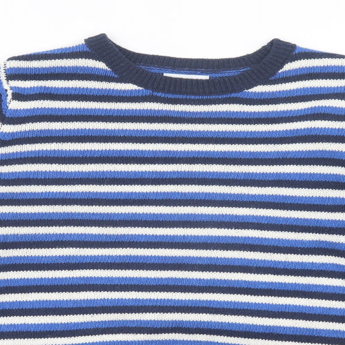 Papaya Womens Blue Crew Neck Striped Polyester Pullover Jumper Size M