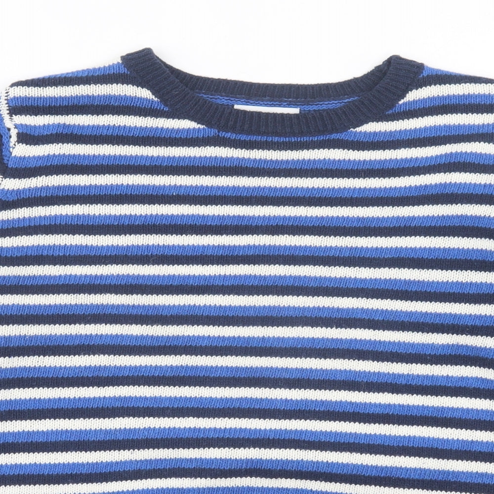 Papaya Womens Blue Crew Neck Striped Polyester Pullover Jumper Size M