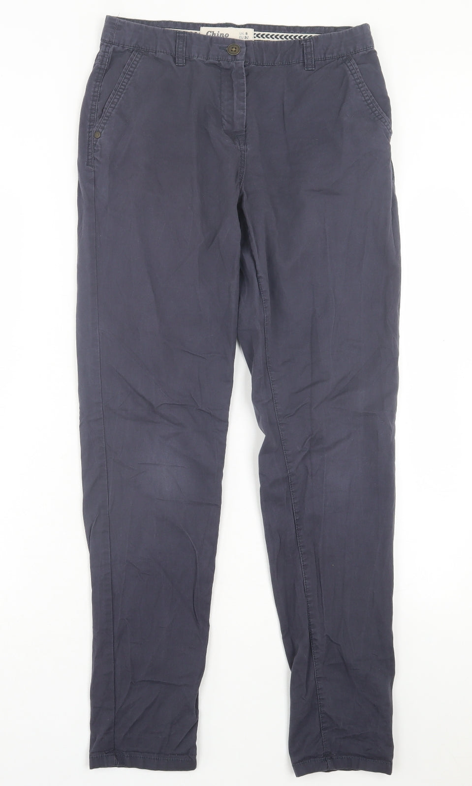 New Look Womens Blue Cotton Chino Trousers Size 8 L30 in Regular Button