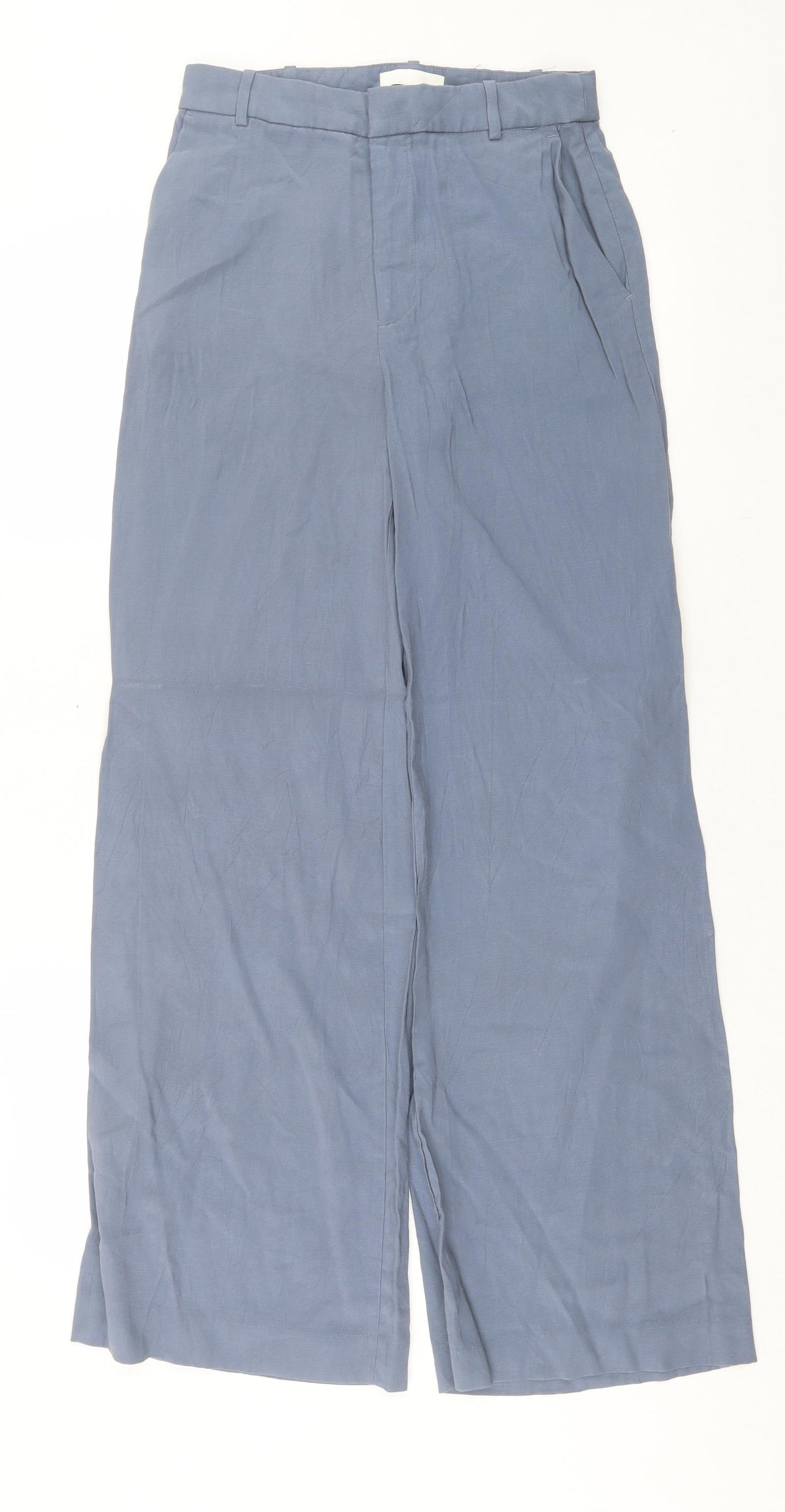 H&M Womens Blue Viscose Trousers Size 8 L30 in Regular Button